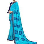 Blue Georgette Embroidered Saree with Blouse piece
