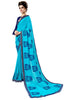 Blue Georgette Embroidered Saree with Blouse piece