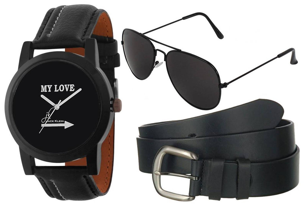 Premium Quality Love Edition Wrist Watch With  Belt And Aviator Glasses