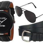 Premium Quality Love Edition Wrist Watch With  Belt And Aviator Glasses