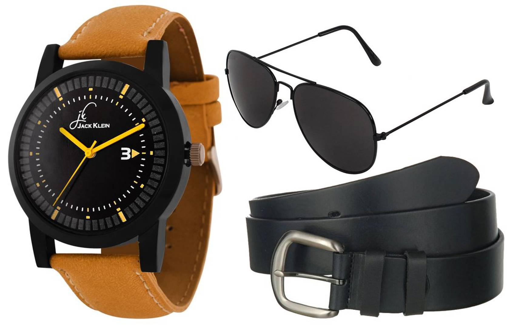 Stylish Round  Dial Graphic Watch With  Belt And Aviator Glasses