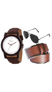 Stylish  Strap Formal Wrist Watch With  Belt And Aviator Glasses