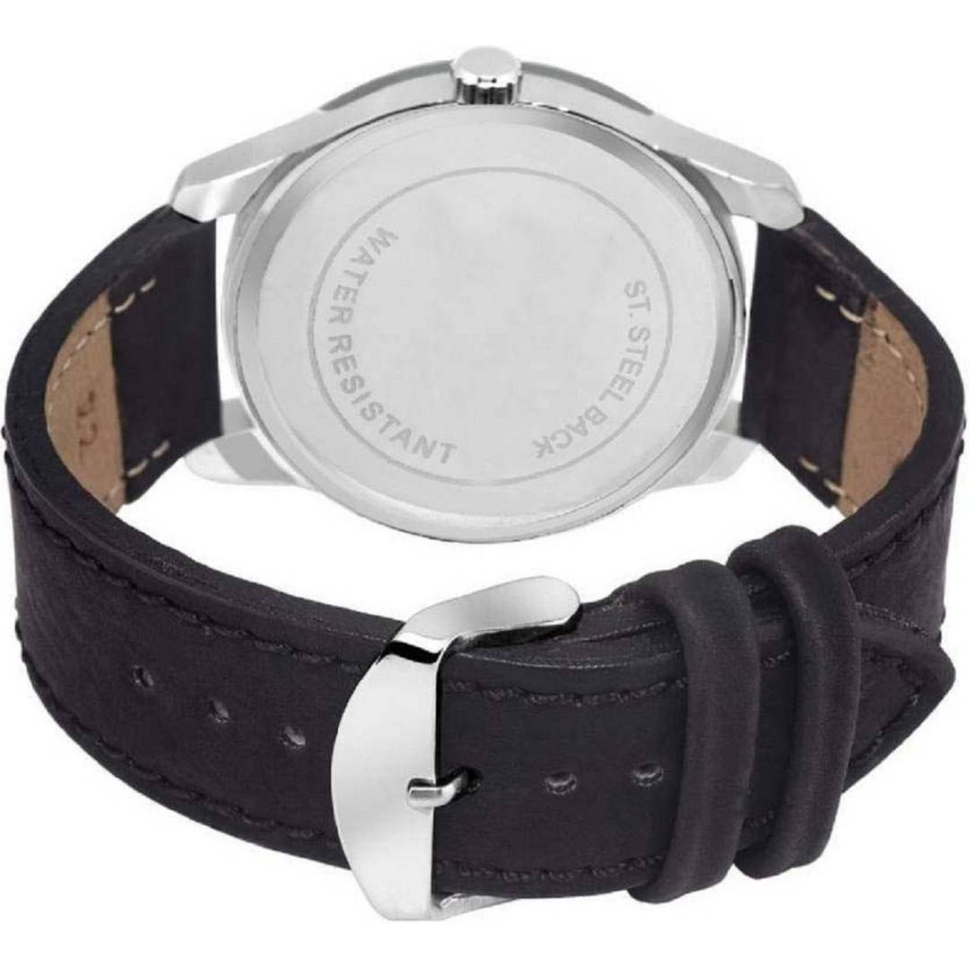 Men's Black Analog Watch With Synthetic Leather Strap