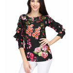 Black Floral Printed Ruffle Blouse Top