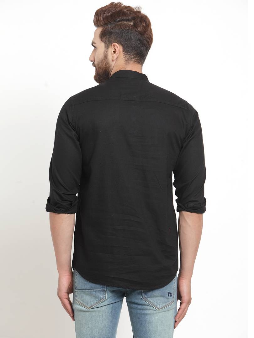 Black Solid Cotton Regular Fit Casual Shirt