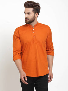 Orange Solid Cotton Regular Fit Casual Shirt