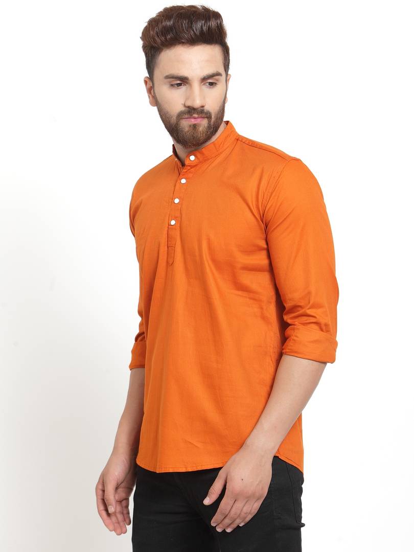 Orange Solid Cotton Regular Fit Casual Shirt