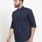 Navy Blue Solid Cotton Regular Fit Casual Shirt