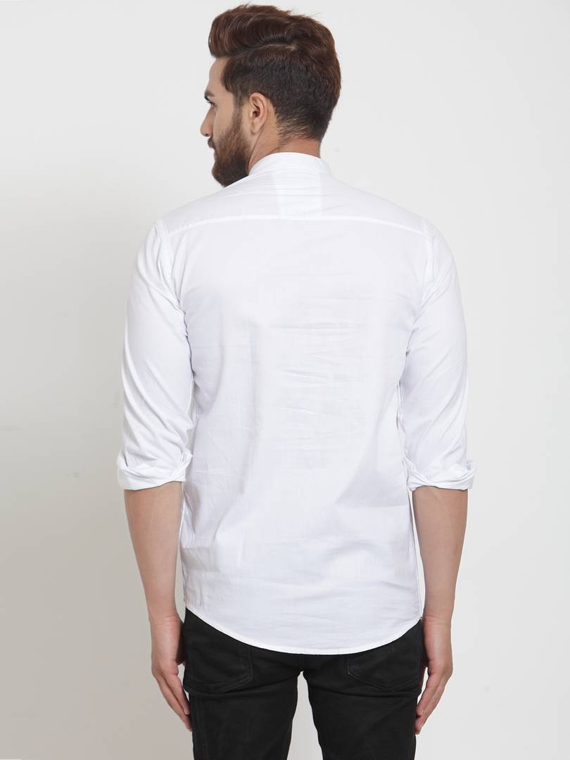 White Solid Cotton Regular Fit Casual Shirt