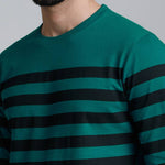 Dillinger Men's Green Striped Cotton Round Neck T Shirt