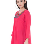 Women Crepe Pink Embroidered Tunic Top