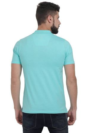 Men Turquoise Solid Cotton Polo T-shirt