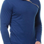 Blue Cotton Hood Chain Full Sleeves T-Shirt
