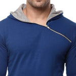 Blue Cotton Hood Chain Full Sleeves T-Shirt