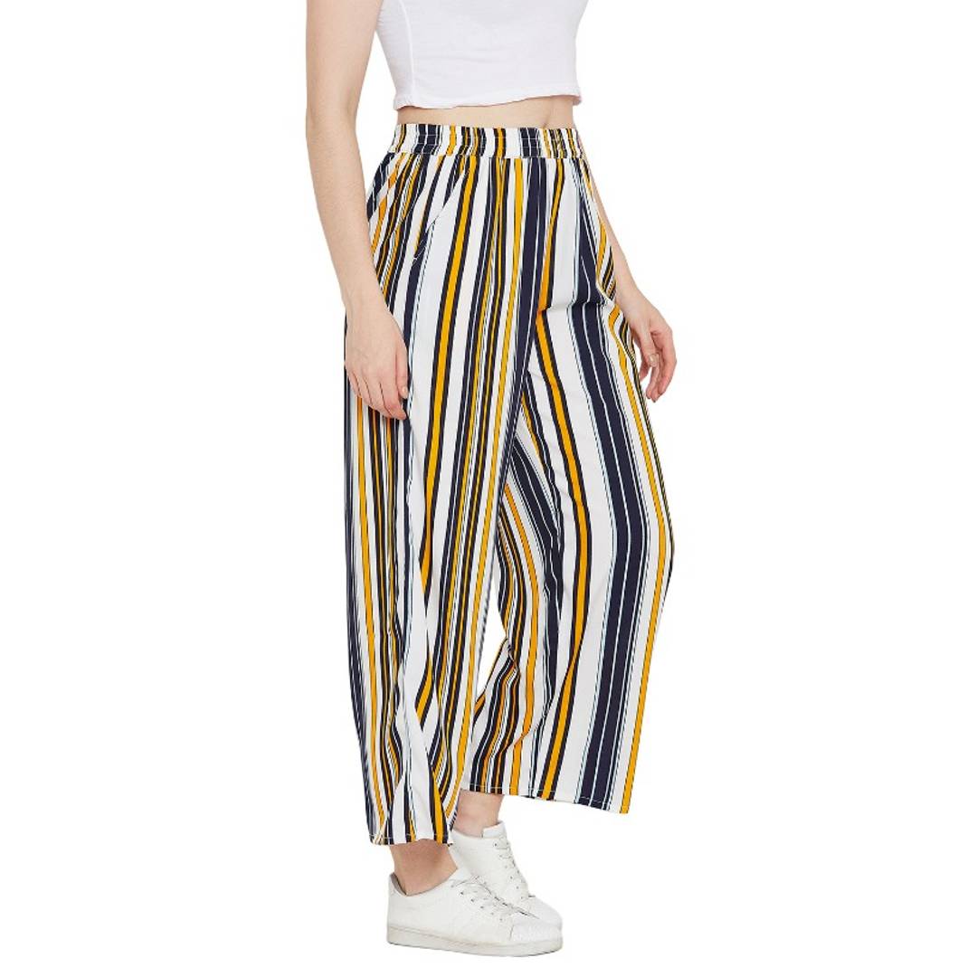 Women's Multicoloured Striped Polyester Trouser