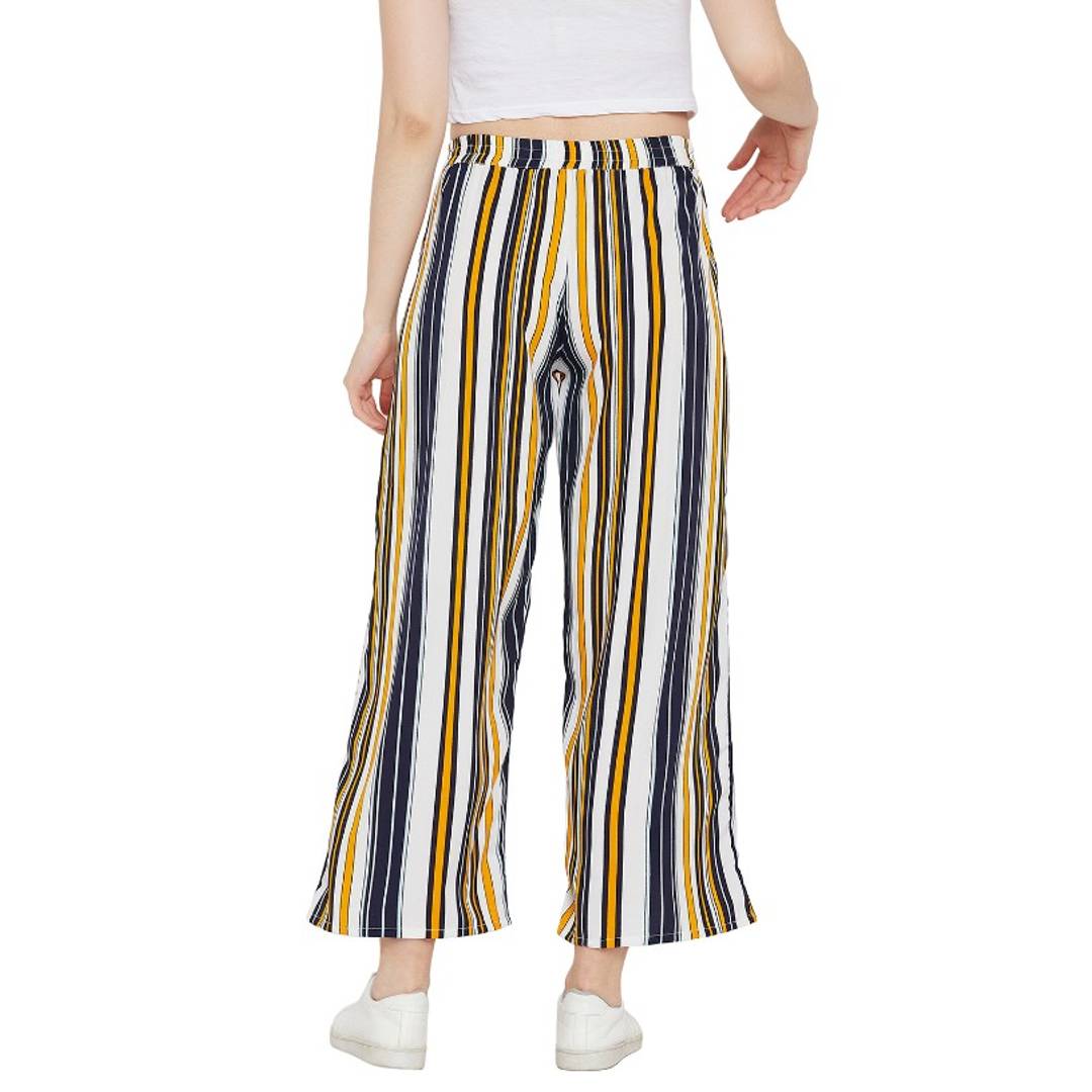 Women's Multicoloured Striped Polyester Trouser
