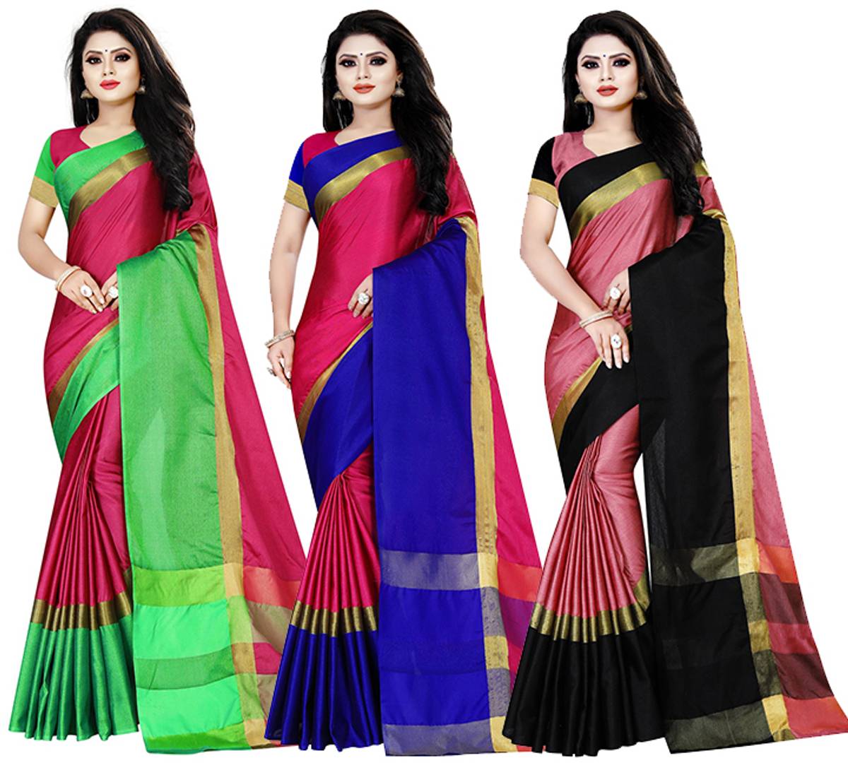 Women's Cotton Silk Woven Design Combo of 3 Saree