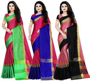 Women's Cotton Silk Woven Design Combo of 3 Saree