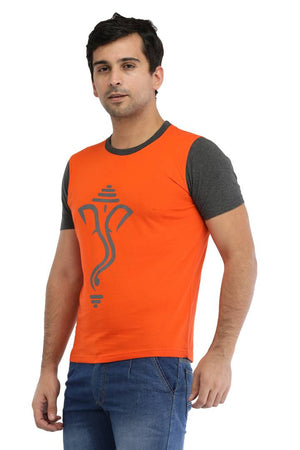 Orange Cotton Ganesh Printed T-Shirt