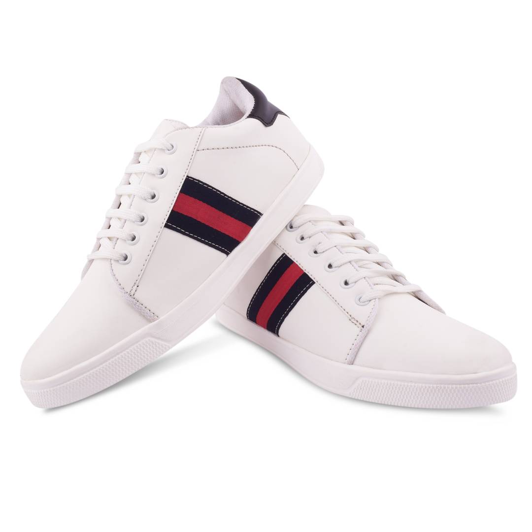White Synthetic Leather Casual Shoes