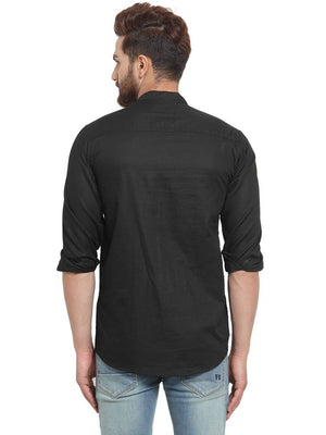 Black Cotton Solid Casual Shirt