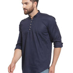 Navy Blue Cotton Solid Long Sleeves Casual Shirt