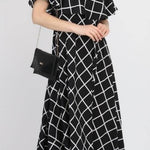 American Crepe Cape Sleeve Checked Long Maxi Dress