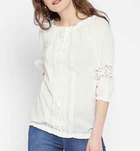 White Solid Cotton Blouse Top