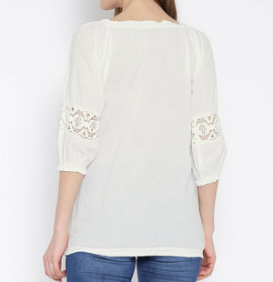 White Solid Cotton Blouse Top
