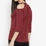 Maroon Solid Polyester Blend Blouse Top