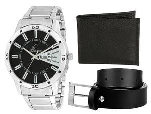 Belt And Wallet With High Quality Day And Date Working Metal Analogue Wrist Watch