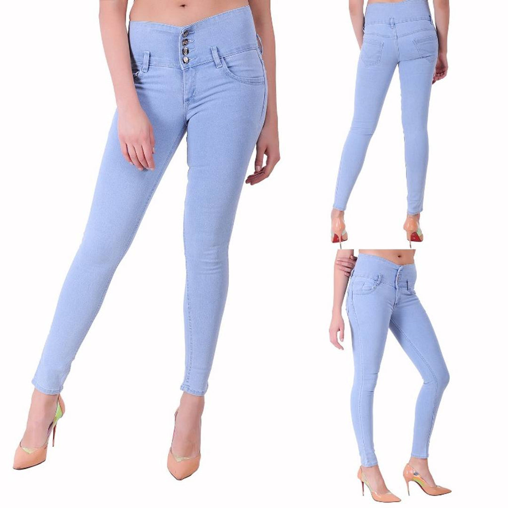 Women Blue Solid High Waist Denim Jeans
