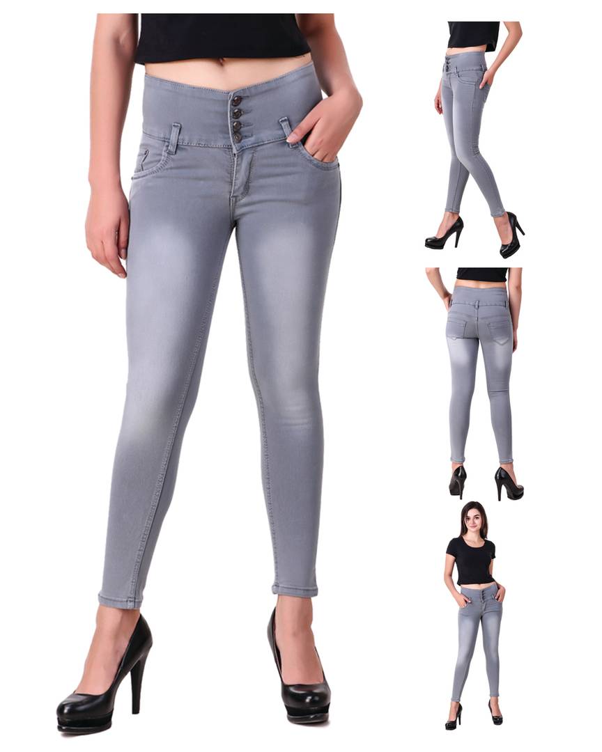 Grey Denim Regular Fit Mid Rise Jeans