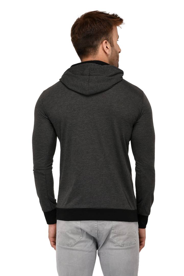 Grey Cotton Solid Hooded Tees