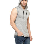 Grey Cotton Solid Hooded Tees