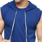 Blue Cotton Solid Hooded Tees