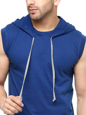Blue Cotton Solid Hooded Tees