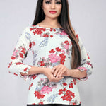 White Floral Printed Blouse Top
