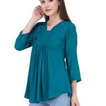 Women's Rayon Blue Embroidered Top