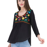 Women's Rayon Black Embroidered Top