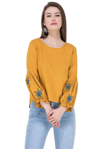 Women's Rayon Musturd Embroidered Top