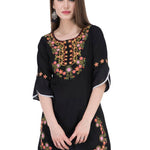 Women Rayon Black Embroidered Tunic Top
