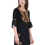 Women Rayon Black Embroidered Tunic Top
