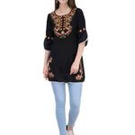 Women Rayon Black Embroidered Tunic Top