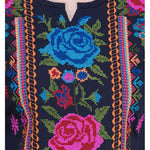Women's Rayon Navy Blue Embroidered Tunic Top