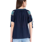 Women's Rayon Navy Blue Embroidered Top