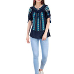 Women's Rayon Navy Blue Embroidered Top