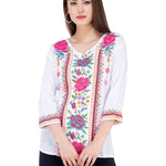 Women's Rayon White Embroidered Top