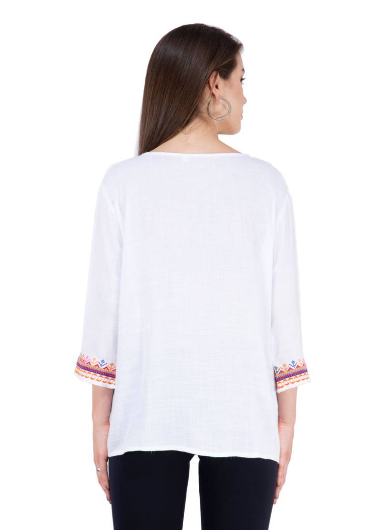 Women's Rayon White Embroidered Top