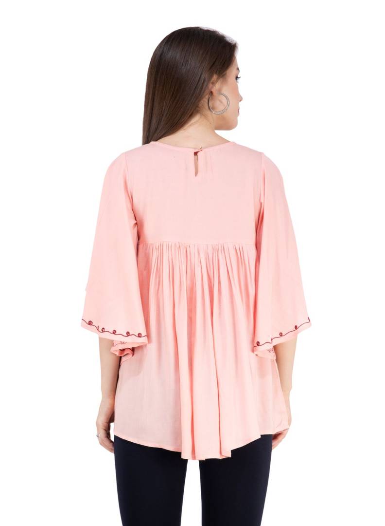 Women's Rayon Pink Embroidered Top